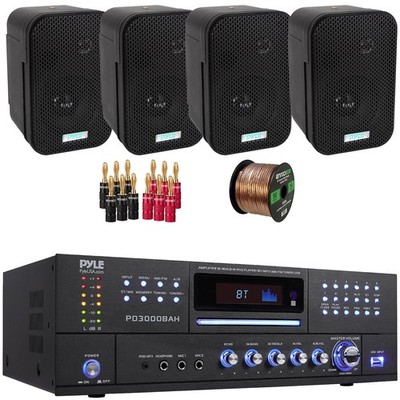 Pyle 4000W High Power Home Audio Receiver, 4x 3.5'' 300W Speakers, Banana Plugs