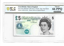 Great Britain/Bank of england Pick#391d 2002 5 pounds PCGS 66 PPQ#91