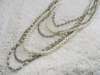 Silvertone White Bead Multi Strand Scoop Strand Necklace (C71) | eBay