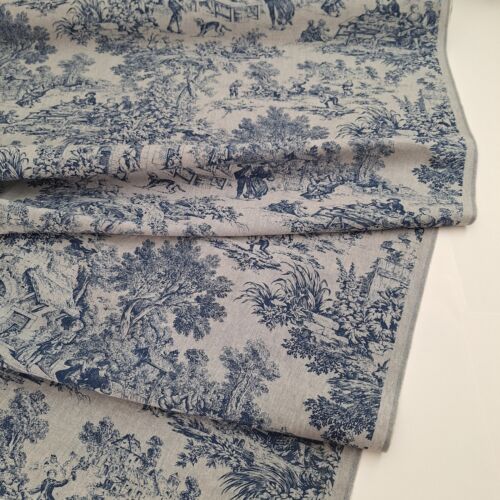 VTG NOS Blue Grey Toile Drapery Fabric "House Party" House N Home 1986 BTY READ