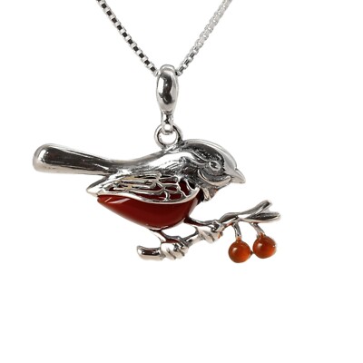 KARNEOL ROTKEHLCHEN ANHÄNGER 925 STERLING SILBER NEU
