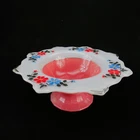 Vintage Art Deco Footed Bowl with wide rim Pink Glass hand painted flowers