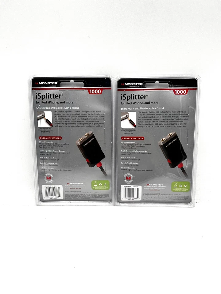 Monster iSplitter 3.5mm Headphone Splitter Adapter for Samsung iPhone Tab 2 Lot - Image 2 of 2