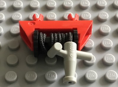 LEGO Red STRING REEL1x4x2 Complete with Black Fire Hose Gray