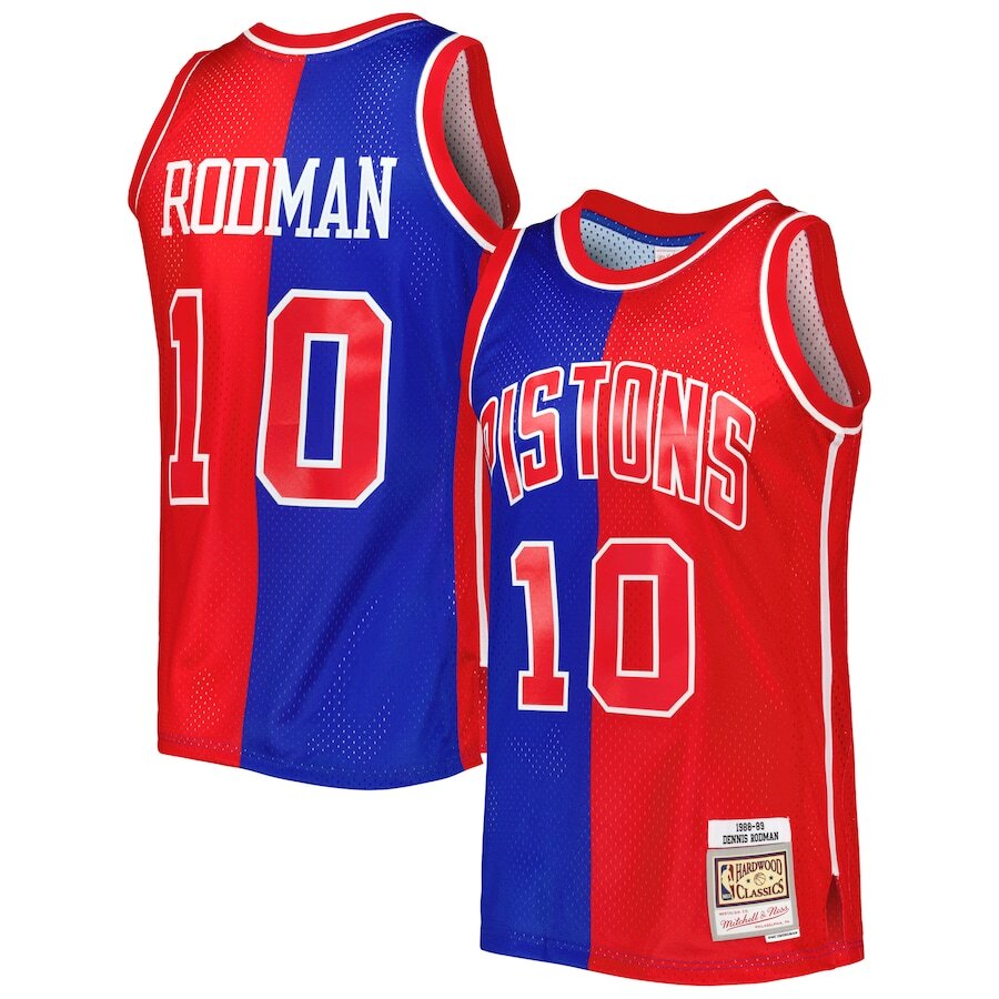 Detroit Pistons Dennis Rodman Mitchell & Ness Blue/Red Split