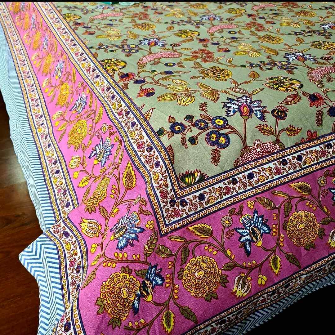 Indian Handblock Print Pure Cotton Bedding Coverlets Kantha King Quilt