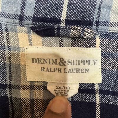 Denim & Supply Ralph Lauren Shirt Men 2XL Blue Plaid Flannel Denim & Supply Ralph Lauren Shirt Men 2XL Blue Plaid Flannel