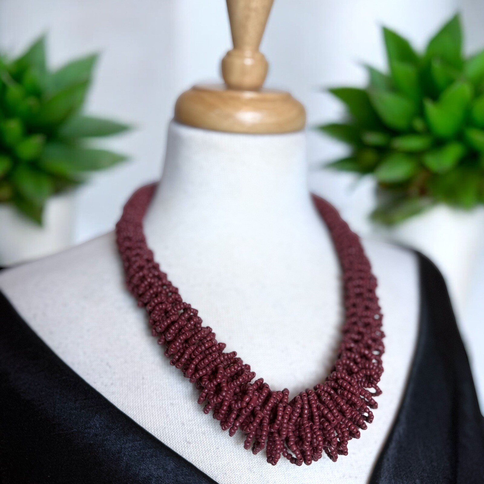 Brown Seed Bead Chunky Loop Statement Necklace - image 1