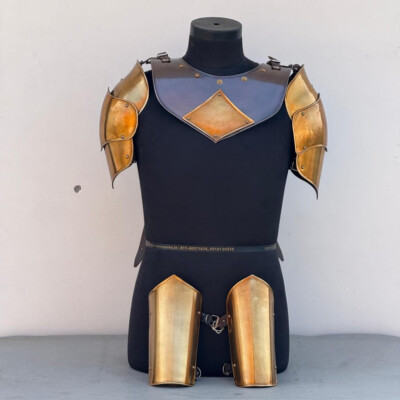 Medieval Black Pauldrons & Gorget, Steel Bracers Armor - LotR Cosplay LARP Armor