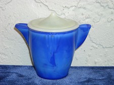 Akro Agate Small Interior Panel Opaque Cobalt Blue Teapot with White Lid