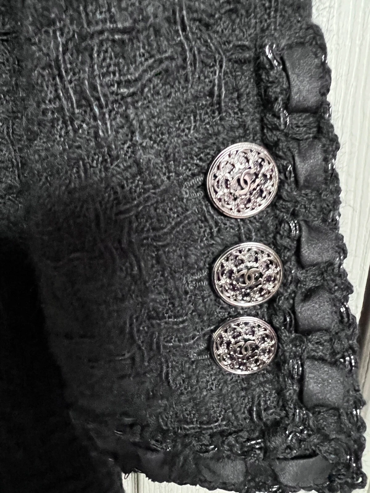 CHANEL 16A PARIS ROME GIACCA NERA LITTLE BLACK TWEED FINIM INTRECCIATO CC bottoni FR46 44