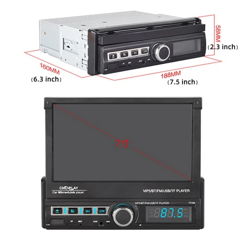 7" Single 1 DIN Flip out Touch Screen Car MP5 Stereo Radio Bluetooth Mirror Link - Picture 11 of 11