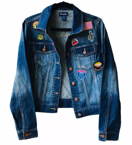 Nuevo Wrangler tela vaquera envejecida camionero Bordado Parches Jean  Jacket grandes | eBay