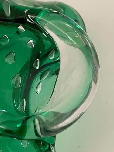 Plato de caramelo bullicante verde grande de colección arte a mano con asas 8" de largo 5" de ancho 3" de alto - Imagen 7 de 11