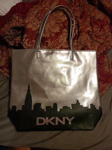 dkny silver tote bag