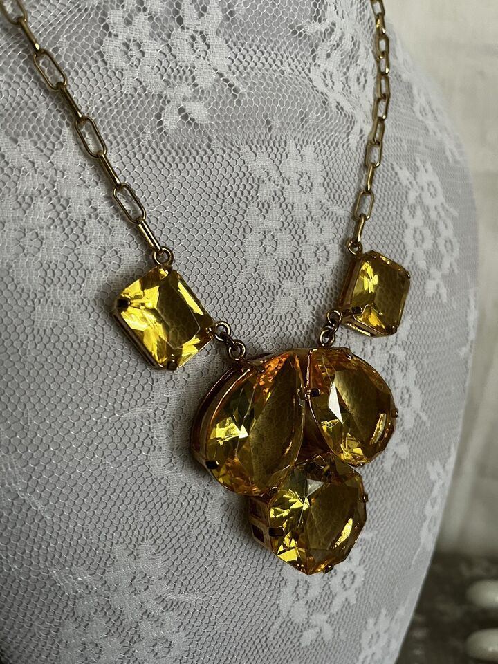 Lovely KATE SPADE CANARY YELLOW Citrine GOLD TONE STATEMENT Necklace 20 ...