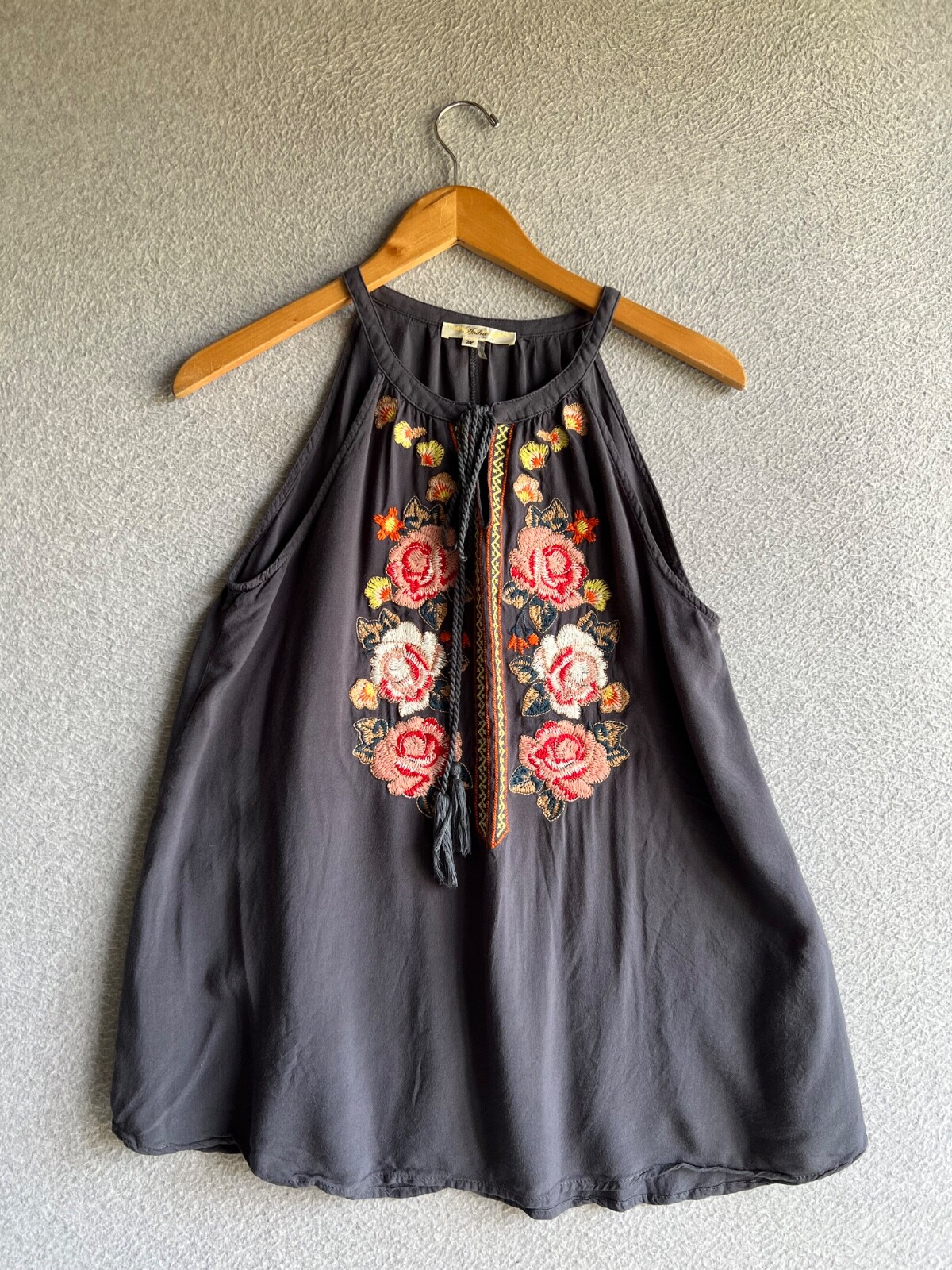 Andree By Unit Blouse Womens Medium Floral Embroidery Sleeveless Boho Peasant