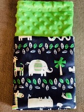 Lovely Forrest Blanket / Blue and Green Soft Minky Double Sided / 18 X 18 Aprox
