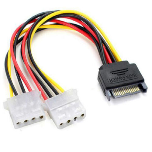 15Pin SATA Male to Double 4 Pin Molex Female IDE HDD Power HardD~go - Afbeelding 1 van 8