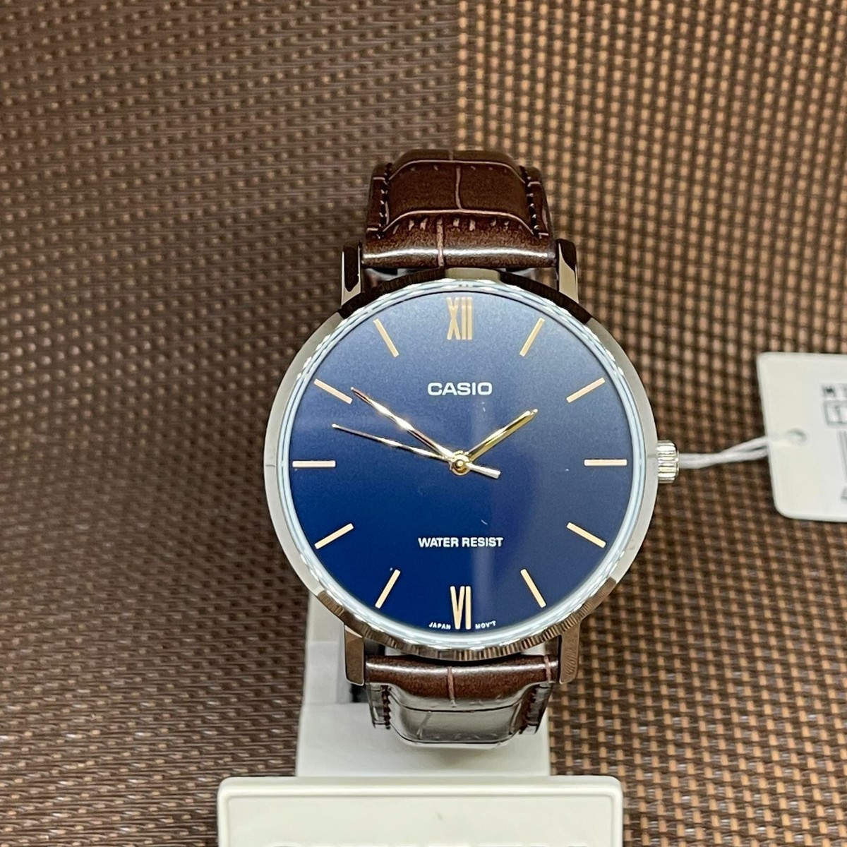 Casio MTP-VT01L-2B Blue Analog Brown Leather Minimalistic Roman