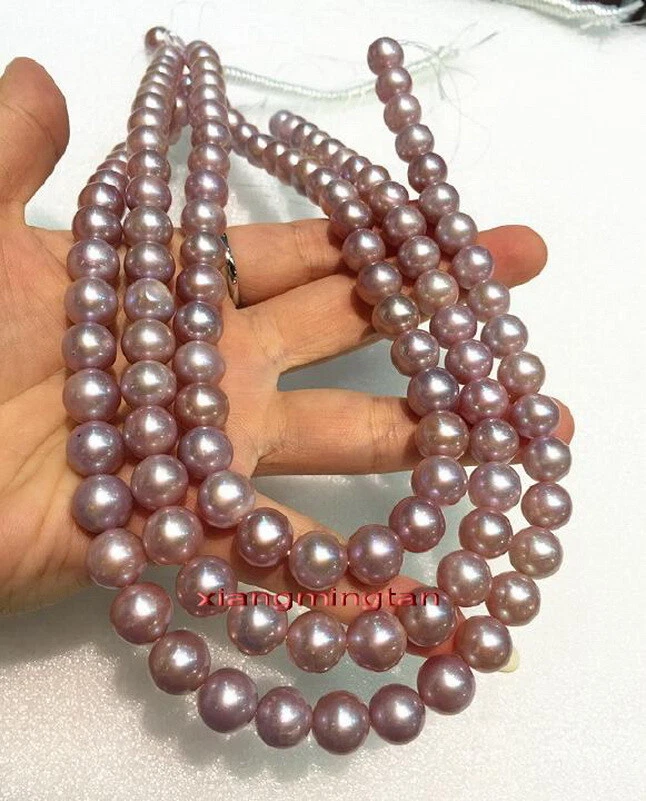 long AAAAA 48" 9-10mm REAL south sea PINK purples lavender pearl necklace 14K - Image 3 of 4
