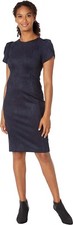 NEW CALVIN KLEIN Women's Dress 4 Navy Faux Suede Short Sleeve