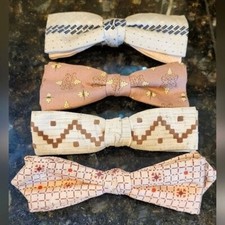 Set of 4 Funky Vintage Patterned Clip On Bowties