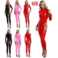 Women's Rompers Sweat Jumpsuit Long Sleeve Leotard Zipper Bodysuit Shiny Yoga