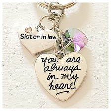 Sister In Law You Are Always In My Heart Keychain Gift Swarovski Love Charm