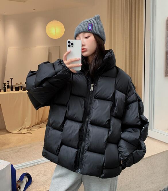 Women's Fashion Stand Collar Weave Loose Padded Puffer Women's Fashion Stand Collar Weave Loose Padded Puffer