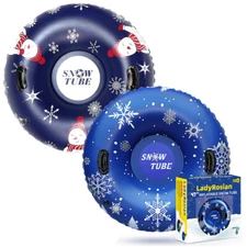 Adults Kids Snow Tubes Sled Inflatable Heavy Duty Foldable Handles blue Toys