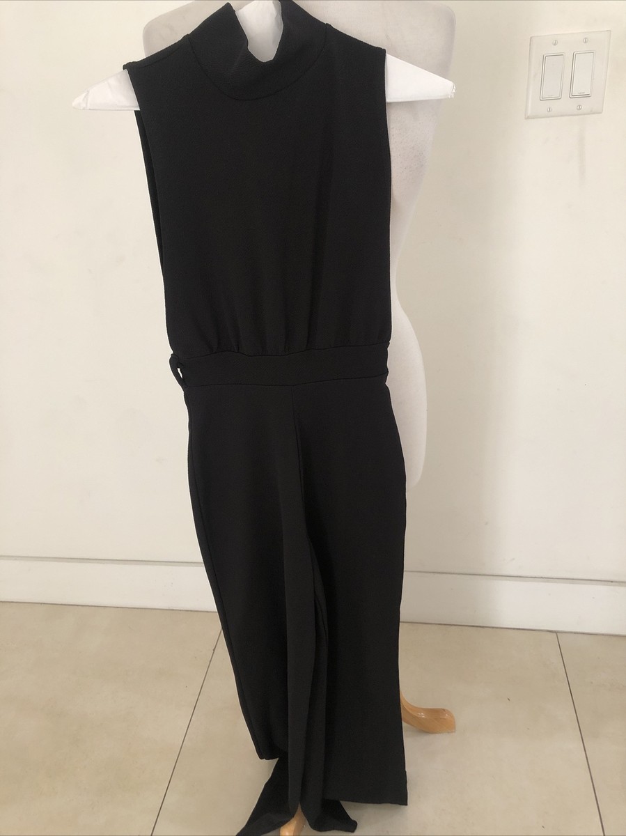 Boohoo High Neck Wide Leg Jumpsuit Black US Size Top Open On