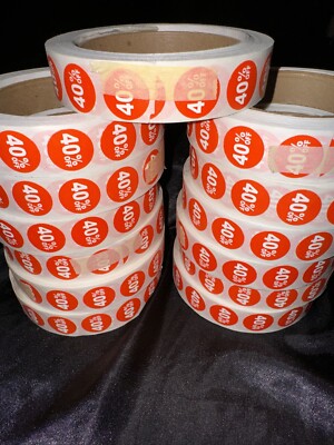 40% Percent Off Stickers for Retail 0.75 Inch 3/4'' Circle Orange 13,650 New
