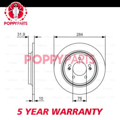 Fits Kia Optima 2010-2024 Hyundai i30 2016-2024 2x Brake Disc Rear Poppy