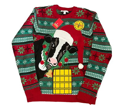 Celebrate Together Santa Cow Bells Men's Christmas sweater Size