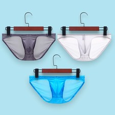 Men Breathable Mesh Ice Silk Underpants Comfort Fit Cotton Spandex Briefs