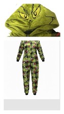 The Grinch Dr. Seuss Suit Pajamas One Piece Halloween Costume Loungewear Size L