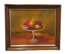 Vintage 1959 Still Life Oil Painting Signed H.B. Kellogg Fruit Bowl, 16x20 