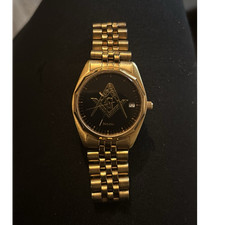 Bulova Masonic Freemasonry Square & Compass Gold Tone Wristwatch Bracelet