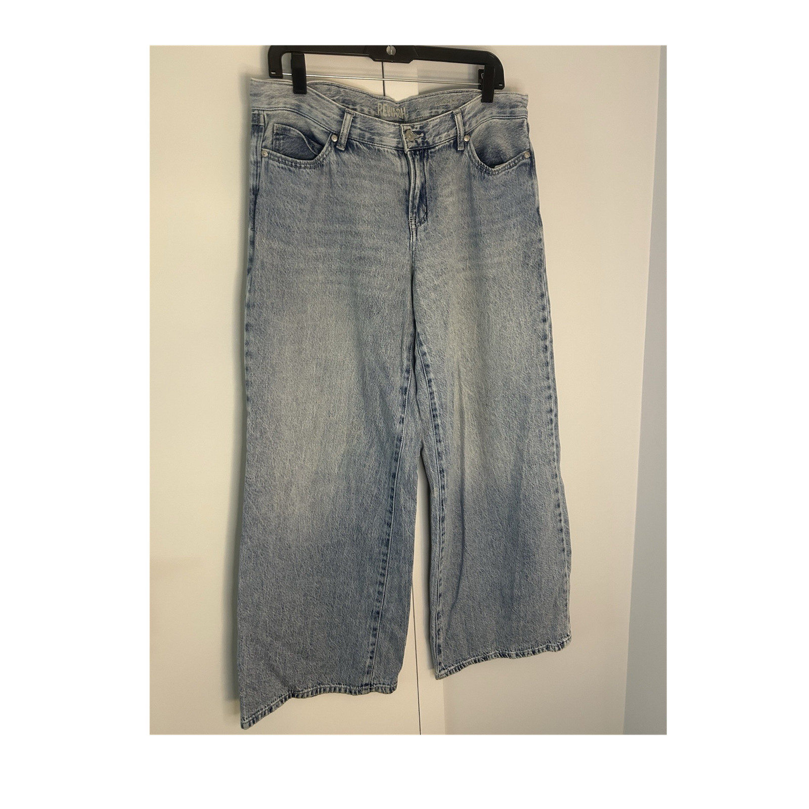 REWASH Women's Wide-Leg Light Wash Blue Denim Jeans Mid Rise 5-Pocket Size 11