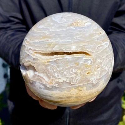 2.62LB Natural Agate Striped Crystal ball Quartz Mineral Specimen Healing