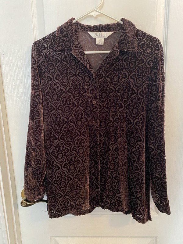 Petite Sophisticate Women's Brown Velvet Burnout Layering Top Size 8 VGUC