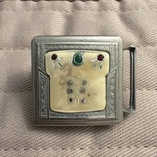 VINTAGE GIANT GRIP 1921 PAT. CELLULOID PASTE STONE LADIES BELT BUCKLE INITIAL &ldquo;R