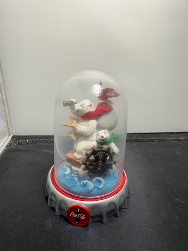 1998 The Coca-Cola Polar Bears North Pole Or Bust Franklin Mint Domed Sculpture - Picture 7 of 7