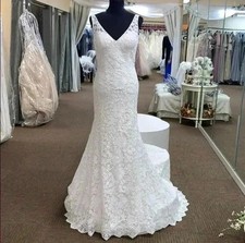Justin 88017 Ivory Sand Lace Sleeveless Fit and Flare Wedding Dress Size 14