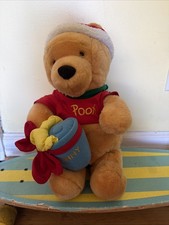 Disney Winnie the Pooh Christmas Santa Hat Plush 18" Hunny Pot Holiday Stuffed