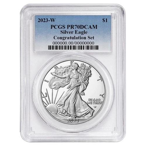 2023-W Proof $1 American Silver Eagle Congratulations Set PCGS PR70DCAM Blue