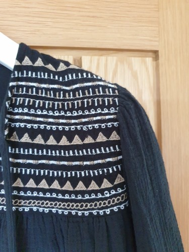 M&s black Indian Cotton Cheesecloth top arty hippy tunic smock shirt blouse s m - Picture 18 of 19