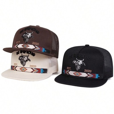 Men s Bull Head Embroidered Mesh Hat | Outdoor Adjustable Hip Hop Cap for Travel