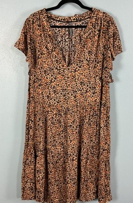 Anthropology Dress Women s 3X Lepord Print Ruffles Tiered Flowing Brown